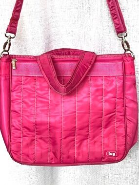 LUG Bag By Koie Tote Crossbody Double Straps Pink Quilted Zippered Top & Pockets
